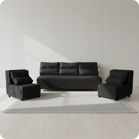 Zestaw KIMO funkcja spania sofa fotele Family Meble czarny Hunter welur