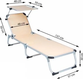 Składany leżak ogrodowy z baldachimem - beżowy