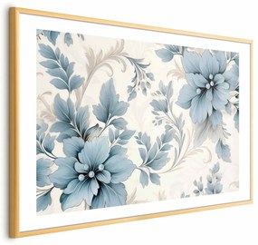 Plakat Turkusowe retro kwiaty 42x29,7 cm z ramą złotą z marginesem ARTGEIST B