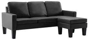 3-osobowa czarna sofa z ekoskóry z podnóżkiem - Lencor 4Q