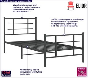 Czarne metalowe łóżko małżeńskie 100x200cm - Alester
