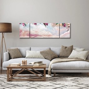Obraz różowych kwiatów z różowym marmurem (170x50 cm)