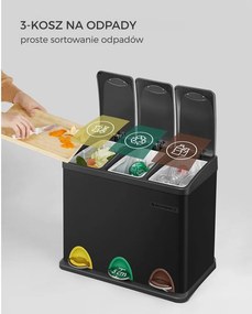 Kosz do segregacji odpadów SORT, 24l (3x8l), czarny SongmicsHome