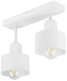 Biała lampa sufitowa, dwupunktowy spot DWE30x7WE z drewna i metalu E27