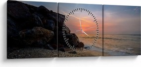 Obraz zachodu słońca na plaży (z zegarem) (90x30 cm)