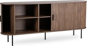 Komoda do Salonu Rozsuwana TRISH 180 cm Orzech Dwudrzwiowa Ryflowana Japandi