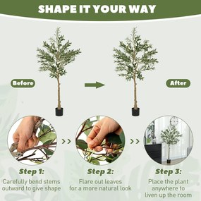 HOMCOM Sztuczna roślina, Sztuczne drzewo oliwne, 150 cm, 720 liści, 32 oliwki, stabilna doniczka, roślina dekoracyjna, zielona