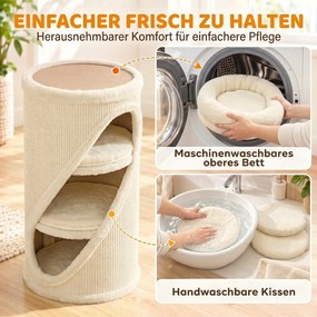 PawHut Beczka do drapania 75 cm wys. Ø 35 cm 4-poziomowa kocia beczka z 3 jaskiniami, zdejmowane prane pluszowe legowisko, mata z sizalu | Aosom PL