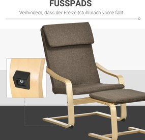 HOMCOM Fotel Relaksacyjny z Podnóżkiem Brązowy Lniany Pokrycie Drewniana Rama Wygodne Siedzisko z Podłokietnikami | Aosom PL