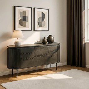 Komoda do Salonu BECK 160 cm Czarna Trzydrzwiowa Ryflowana Nowoczesna