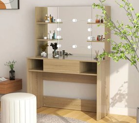 Dębowa toaletka do sypialni z żarówkami LED - Zowros 3X