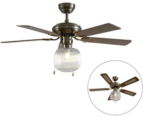 Wentylator sufitowy z lampą mosiężny z drewnem 107,5 cm z przełącznikiem łańcuchowym - Mistral KarelPrzemysłowy Oswietlenie wewnetrzne