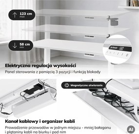 Biurko elektryczne z regulacją wysokości ergonomiczne białe,1600x800 mm: ARIA