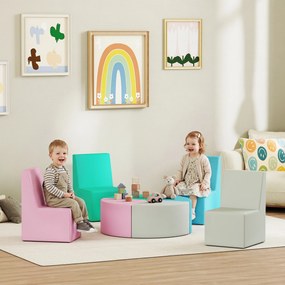 AIYAPLAY 8-częściowy zestaw klocków z pianki dla dzieci z funkcją stolika i siedzisk, miękkie klocki z materiału PU, wielokolorowe | Aosom PL