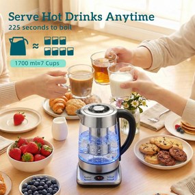 HOMCOM Elektryczny czajnik, 1,7L, szybkie gotowanie, 2200W, z termostatem Strix, sitkiem do herbaty, funkcją utrzymania ciepła | Aosom PL
