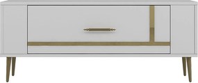 Stojak pod telewizor – 120 cm x 48,2 cm x 26,4 cm – Biały i złoty – Płyta wiórowa pokryta melaminą