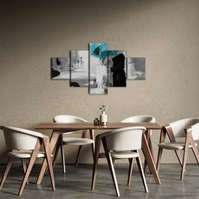 Obraz - Zakochana para z parasolem, niebieski (125x70 cm)