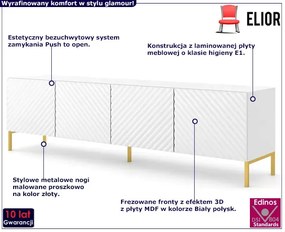 Szafka rtv w stylu glamour biały połysk + złote nóżki - Resa 7X