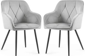 Zestaw 4 jasnoszarych krzeseł welurowych z pikowaniem - Lorviano