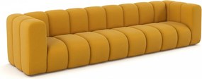 Sofa czteroosobowa, kanapa Grand, tkanina welurowa Salvador, Żółty