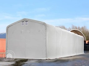 TOOLPORT 5x16m Hala namiotowa - 2,6 m wysokość ścian bocznych z 4,1x2,5m brama, PVC 850, szary, ze statyką (podłoże gruntowe) - (438190)