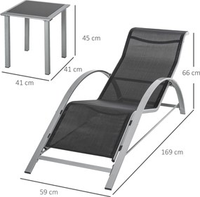 Ekskluzywny Zestaw Leżaków Ogrodowych Outsunny z Stolikiem Bocznym, Czarny+Srebrny