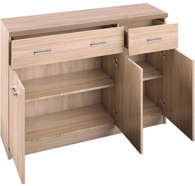 Komoda Trzydrzwiowa z Szufladami Drewniana do Salonu ELEGO 120 cm Dąb sonoma Nowoczesna