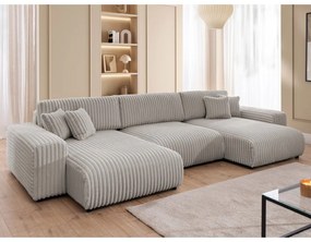 Jasnoszary sztruksowy rozkładany narożnik ze schowkiem (w kształcie litery U) Sarina – Ropez