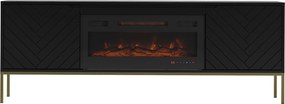 Szafka RTV z kominkiem Aspen 02 czarny/złoty 180 cm