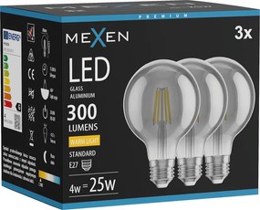 Mexen Vintis 3x żarówka filament LED E27, G80, 4W, Ciepła - 2700K, 300 lm, smoke - L155-E27-0427-70x03