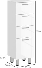 Kleankin szafka łazienkowa biała z 4 szufladami elegancka z płyty wiórowej Biały 30D x 30S x 93W cm | Aosom PL