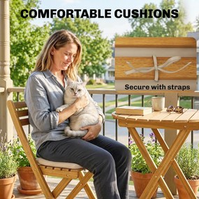 Outsunny Zestaw Mebli Balkonowych 3-częściowy FSC Drewno Składany Zestaw Ogrodowy z Okrągłym Stołem i 2 Krzesłami | Aosom PL