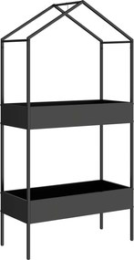 Outsunny 2-poziomowy stojak na rośliny w kształcie domu, 150 cm wys., stojak z haczykiem, metal, Czarny | Aosom PL