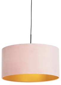 Lampa wisząca z różowym aksamitnym kloszem ze złotem 50 cm - CombiWiejski/ Rustykalny / Vintage Oswietlenie wewnetrzne