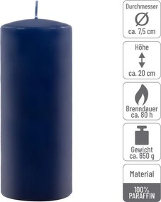 Zestaw świec słupkowych, 20 cm, Ø 7,5 cm, niebieski, 4 szt