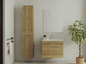 Szafka łazienkowa wisząca  z umywalką i szafką typu słupek - Naturalny jasny - 60 cm - KAYLA