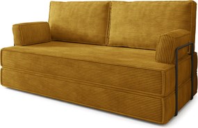 Masseno Sofa piankowa SILAR z funkcją spania, Kanapa z pianki do salonu, Bezmontażowa, Tkanina sztruksowa – Żółty POSO 01