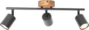 Industrialny reflektor czarny z drewnem, regulowany 3-światłowy - Jeana