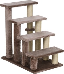 PawHut drabinka dla kota z drapakiem 4 stopnie schodki dla małych zwierząt do 5 kg brązowa 60x40x64cm | Aosom PL