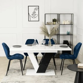 Krzesło Tapicerowane do Jadalni LUCKY Granatowe Welurowe Nowoczesne Loft