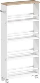 HOMCOM Wąska półka na kółkach 4 przegrody wielofunkcyjna do kuchni lub łazienki 45x15x91 cm | Aosom PL