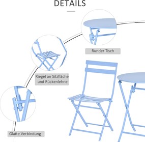 Outsunny 3-częściowy zestaw bistro Zestaw mebli balkonowych komplet mebli taras podwórko ogród na zewnątrz jasnoniebieski