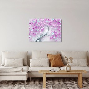 Obraz na szkle kwiatów na srebrnej łodydze - abstrakcja (70x50 cm)
