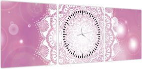Obraz mandali na różowym tle (z zegarem) (90x30 cm)