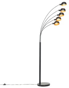 Designerska lampa podłogowa czarna ze złotem 5-światłowa - Sixties MarmoDesignerski Oswietlenie wewnetrzne