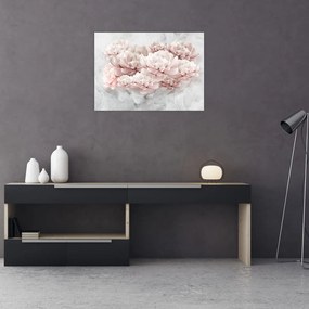 Obraz na szkle - Różowe kwiaty na ścianie (70x50 cm)
