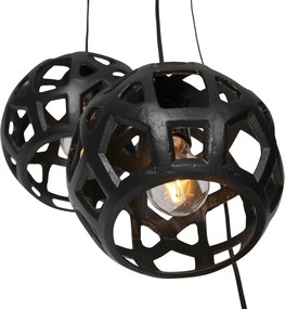 Industrialna lampa wisząca czarna okrągła 3-światłowa - Bobby