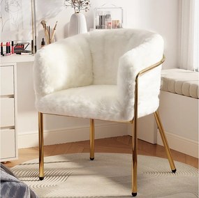 Luksusowy fotel wypoczynkowy ze sztucznego futra - 77 x 57 x 57 cm - fotel toaletowy - cztery metalowe nogi - beżowy