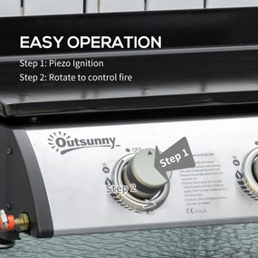 Outsunny Grill Gazowy z 3 Palnikami, Wężem, Antyadhezyjną Płytą Grillową, Stal Nierdzewna, Kolor: Srebrny, 63 x 48 x 21 cm