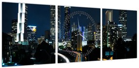 Obraz nocnej metropolii (z zegarem) (90x30 cm)